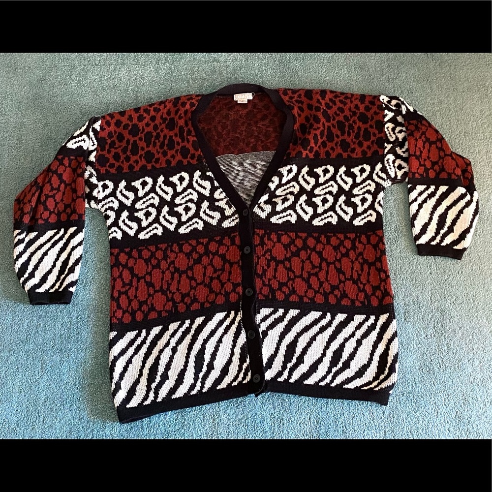 XL Vintage Animal Print Cardigan